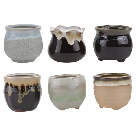 6pcs Creative Ceramic Succulent Plant Pots with Variable Flow for Home Office or Room without Plants