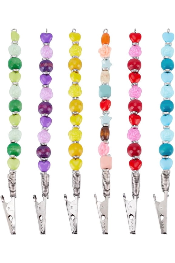 6pcs Credit Card Clip Pullers Acrylic Heart Flower Beads Credit Card Clip Pullers Natural Maple Wood Credit Card Grabber Beaded Keychain Card Grabber ATM Card Clip for Bank Card Colorful DIY