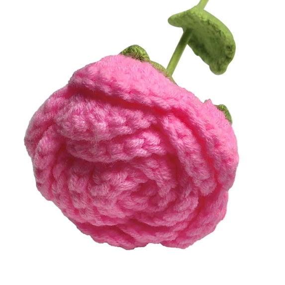 6pcs Crochet Roses 15.7 Inch Hand-Woven Flowers Home Decor Holiday Gift for Christmas, Valentine's Day, Mother's Day Pink