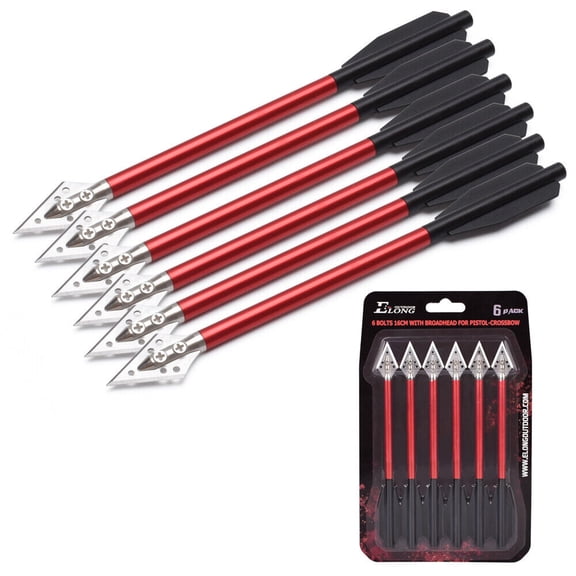 6pcs Crossbow Bolts 6.5" Aluminium Arrows with Broadhead Hunting for Archery Pistol Bow 50-80lb Red