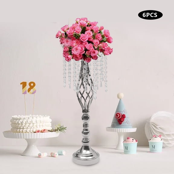 ​​6pcs ​​Crystal Flower Stand Wedding Road Lead Tall Wedding Table Flower Crystal Centerpiece,Silver Modern Crystal Flower Stand Durable DIY Wedding/Party Home Decor​