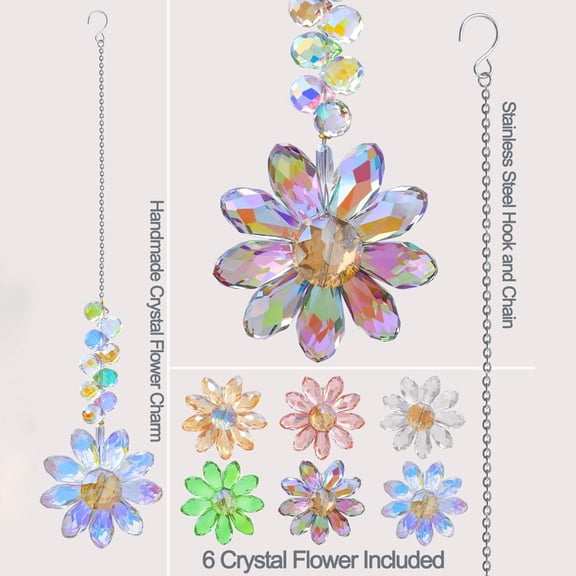 6pcs Crystal Sunflower Suncatchers Hanging Ornaments, Rainbow Maker Sun Catchers Indoor Window Outdoor Patio Garden Decor Gifts (Multicolor)
