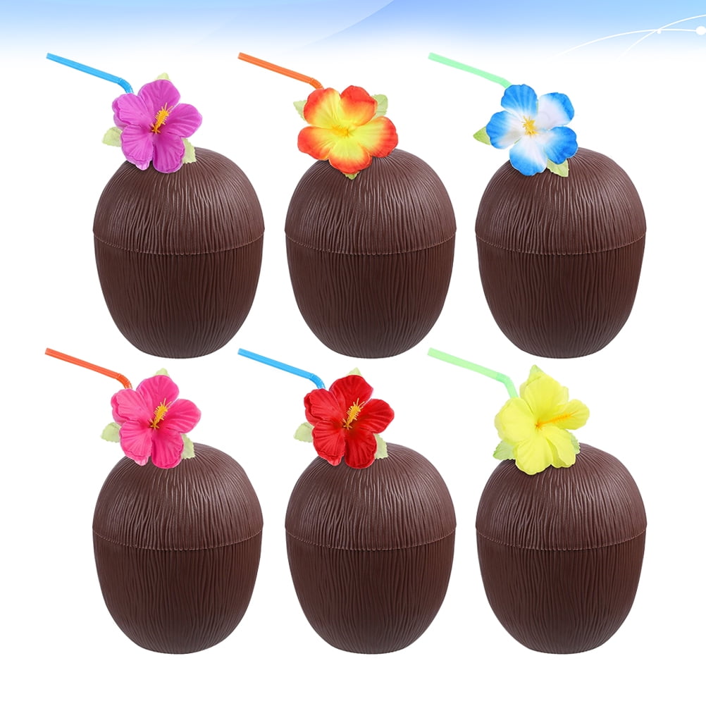 6pcs Cups with Straws Accessories Photo Props for Hawaiian Luau Party Summer Beach ( )