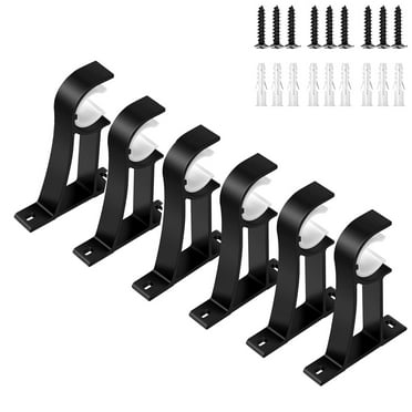 6pcs Curtain Rod Bracket, Heavy Duty Curtain Rod Holders Hooks for Wall Black Single Curtain Rod Hangers Supports for 1 Inch to 1.2 Inch Drapery Rods with Screws