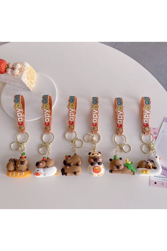 6pcs Cute Capybara Stacked Keychain Animal Figurine Accessory Perfect for Bags, Wallets and Gifts