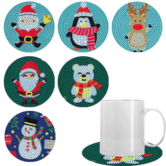 6pcs DIY Diamond Painting Coaster Kit Christmas Snowman Gnome Design with Stand The Perfect Choice for Home Decor and Gifting
