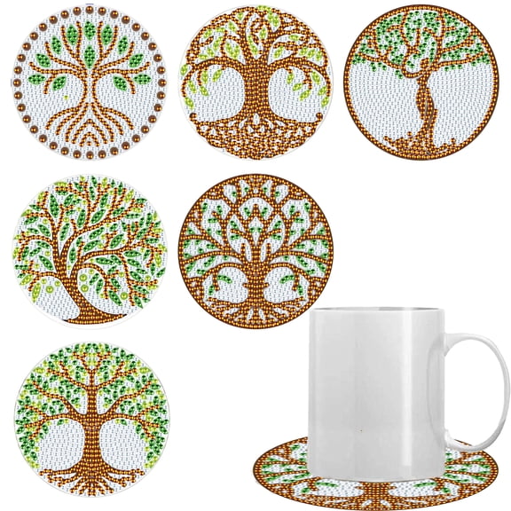 6pcs DIY Diamond Painting Coaster Kit with Beautiful Tree Design and Stand, Perfect for Home Decor and Gift Giving
