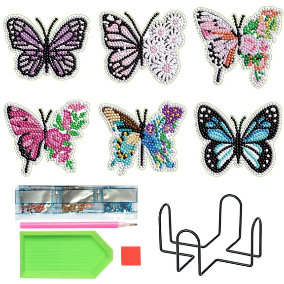 6pcs DIY Diamond Painting Coaster Kit with Butterfly Design and Stand, Perfect for Home Decor and Gift Giving