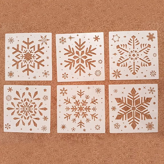 6pcs DIY Painting Stencil, Christmas Snowflake Spray Mold for Winter DIY Decoration
