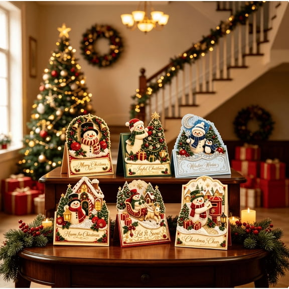 6pcs DIY Pearl Diamond Art Painting Christmas Cards with Envelopes, Multi-Design Holiday Greeting Set, Fun DIY Craft to Replace Ordinary Plain Christmas Cards
