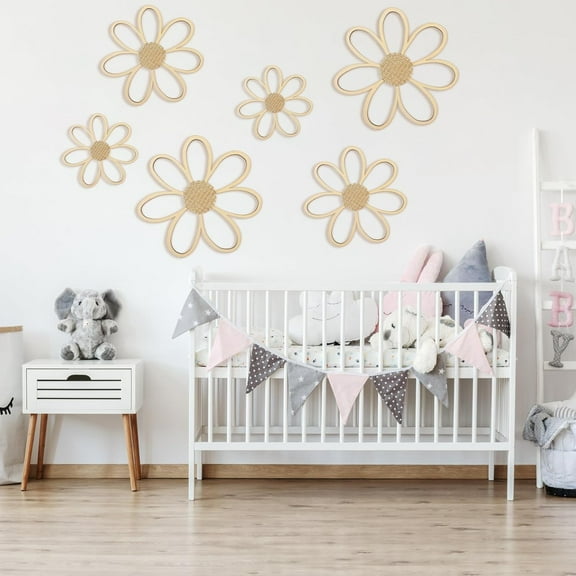 6pcs Daisy Wall Decor, Wooden Flowers Wall Art Decor, Daisy Boho Decors, Floral Walls Hanging Decorations for Home Bedroom Livingroom