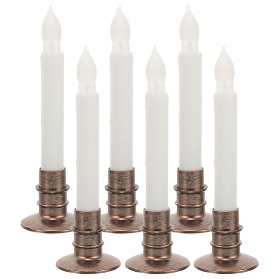 OUNONA White LED Pillar Candles Battery Operated Rotating Light Set 6 Pieces for Holiday and Home Decoration