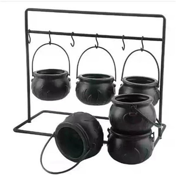 6pcs Decorative Halloween Witch Cauldron Candy Bowl Stand with Detachable Rack for Holiday Party Tabletop Serving and Spooky Treats