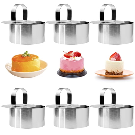 6pcs Dessert Cooking Rings Round Stainless Steel Cake Ring Pastry Baking Ring Mousse Cake Moulds Dessert Rings 8 cm Diameter