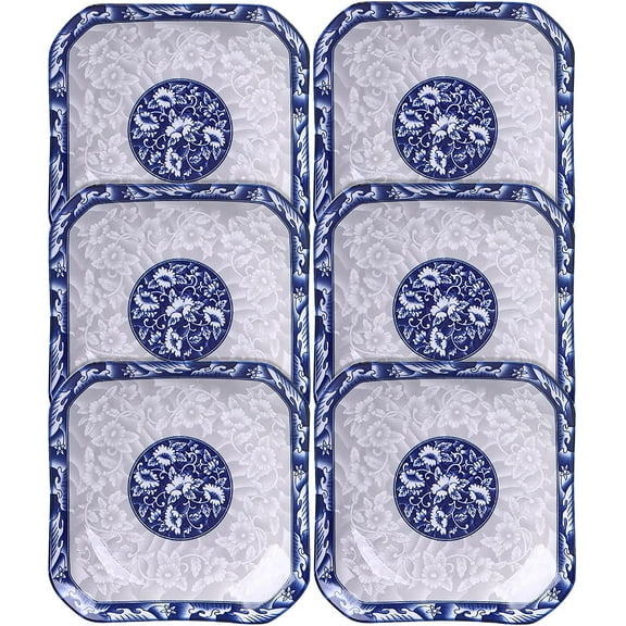 6pcs Dessert Plate Ceramic Dinner Plates Salad Pasta Bowls 8.5 Square Ceramic Dishes Underglaze Porcelain Round Plate, Blue and White