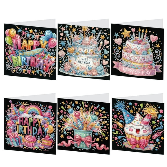 6pcs Diamond Art Painting Kit Greeting Card, Birthday Wishes 5D DIY Special Shape Diamond Greeting Card Creative Gift, Christmas Thanksgiving Greeting Card Congratulation