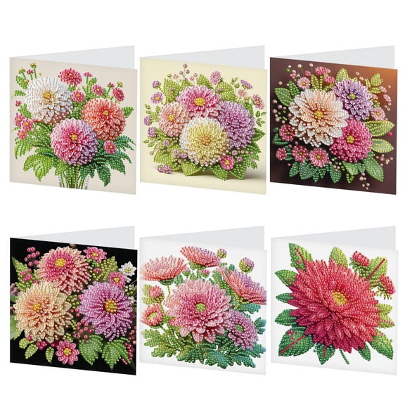 6pcs Diamond Art Painting Kit Greeting Card, Peony Flower 5D DIY Special Shape Diamond Greeting Card Creative Gifts, Christmas Thanksgiving Greeting Card Congratulation