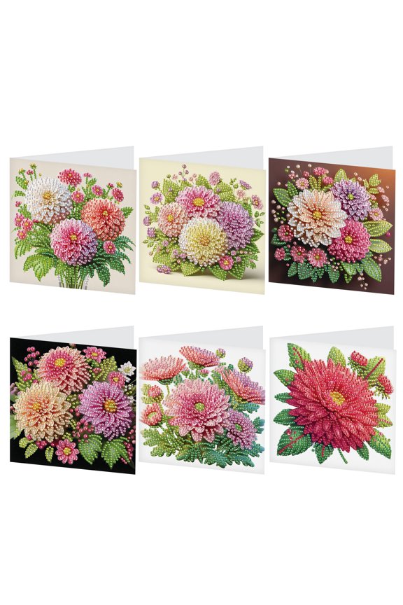6pcs Diamond Art Painting Kit Greeting Card, Peony Flower 5D DIY Special Shape Diamond Greeting Card Creative Gifts, Christmas Thanksgiving Greeting Card Congratulation