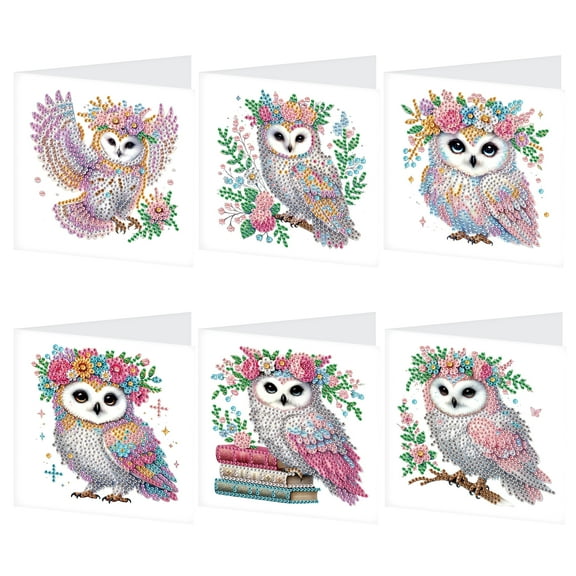 6pcs Diamond Art Painting Kit Greeting Card, Wreath Owl 5D DIY Special Shape Diamond Greeting Card Creative Gifts, Christmas Thanksgiving Greeting Card Congratulation