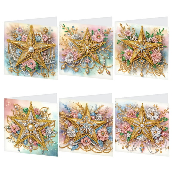 6pcs Diamond Art Painting Kit Greeting Card, Yellow Pentagram 5D DIY Special Shape Diamond Greeting Card Creative Gifts, Christmas Thanksgiving Greeting Card Congratulation