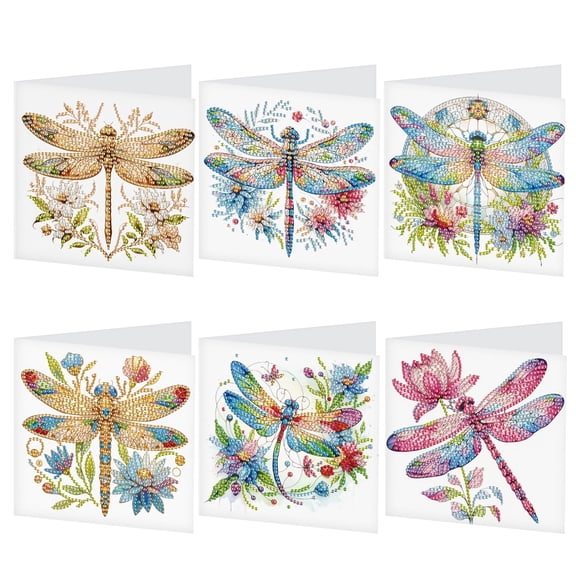 6pcs Diamond Art Painting Set Greeting Card, Dragonfly 5D DIY Special Shape Diamond Greeting Card Creative Gifts, Christmas Thanksgiving Greeting Card Congratulation