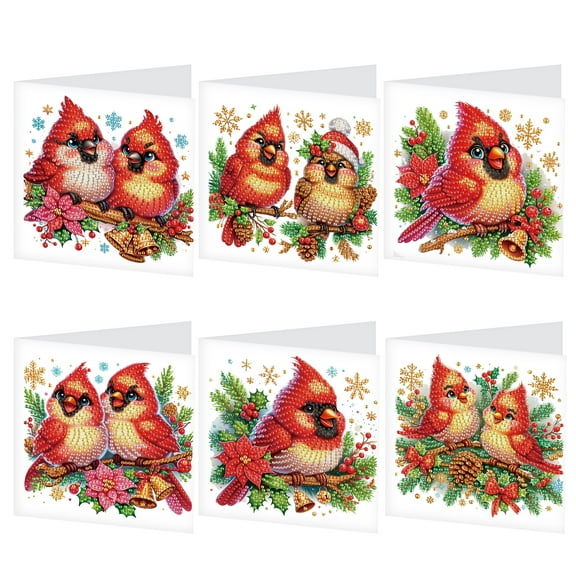 6pcs Diamond Art Painting Set Greeting Card, Joyful Birdie 5D DIY Special Shape Diamond Greeting Card Creative Gifts, Christmas Thanksgiving Day Greeting Card Congratulation