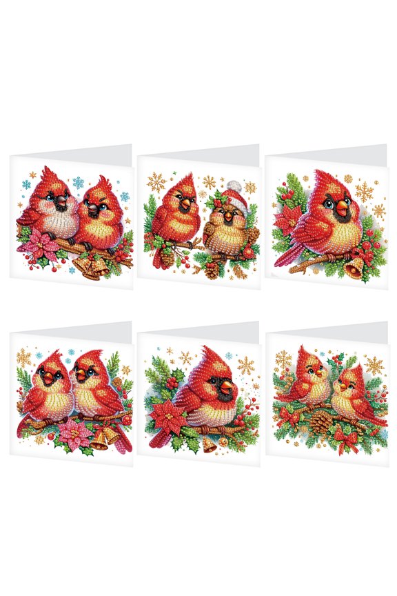 6pcs Diamond Art Painting Set Greeting Card, Joyful Birdie 5D DIY Special Shape Diamond Greeting Card Creative Gifts, Christmas Thanksgiving Day Greeting Card Congratulation