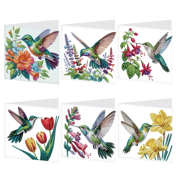 6pcs Diamond Art Painting Set Greeting Card, Tulip Birdie 5D DIY Special Shape Diamond Greeting Card Creative Gifts, Christmas Thanksgiving Greeting Card Congratulation