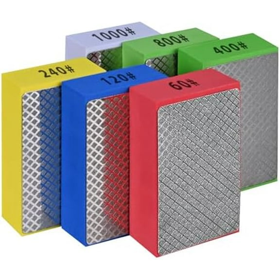 6pcs Diamond Hand Polishing Pads Foam Backing Sanding Blocks, Diamond Polishing Pads for Ceramic Tile Glass Wood Marble Grinding, Diamond Sanding Pads 60#,120#,240#,400#,800#,1000# 6PCS