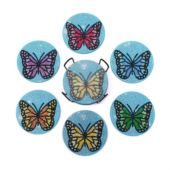 6pcs Diamond Painting Coasters Kits,5D DIY Diamond Art Coaster Kits with Holder, Small Diamond Painting Kits for Adults & Kids Art Craft Supplies(Butterfly Diamond Painted Coaster)