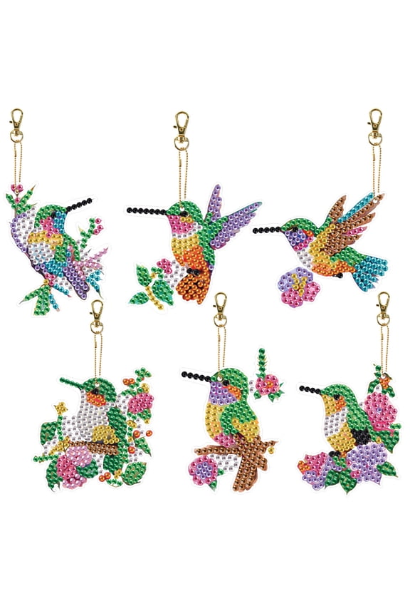 6pcs Diamond Painting Keychain Kit Chirping Birds DIY 5D Sparkling Rhinestone Pendant Craft Kit Perfect for Bags, Keys, or Gift Making