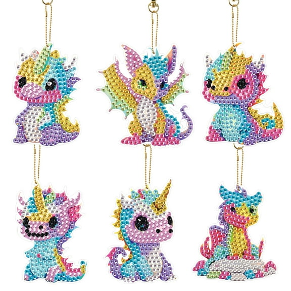 6pcs Diamond Painting Keychain Kit Dinosaur DIY 5D Sparkling Rhinestone Pendant Craft Kit Perfect for Bags, Keys, or Gift Making