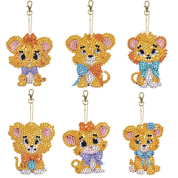 6pcs Diamond Painting Keychain Kit, Lion DIY 5D Sparkling Rhinestone Pendant Craft Kit, Perfect for Bags, Keys, or Gift Making
