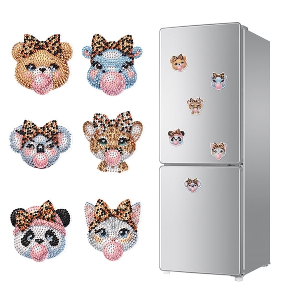 6pcs Diamond Painting Kit Fridge Magnets Bear Head DIY Glitter Magnetic Stickers Creative Handmade Fridge Decor Perfect for Kitchen Decor and Holiday Gifts