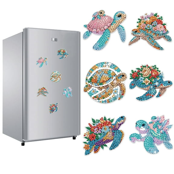 6pcs Diamond Painting Kit Fridge Magnets Colorful Turtle DIY Glitter Magnetic Stickers Creative Fridge Decor for Kitchen and Holiday Gifts