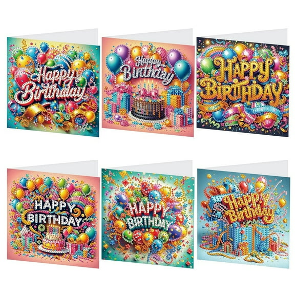 6pcs Diamond Painting Kit Greeting Card, Birthday 5D DIY Diamond Handmade Holiday Greeting Card with Envelope, Christmas Gift Congratulation