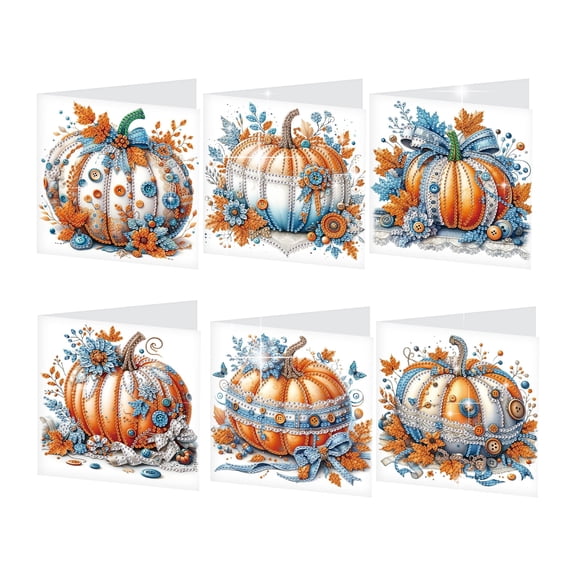 6pcs Diamond Painting Kit Greeting Cards, Beautiful Halloween Pumpkin 5D Handicraft Art Birthday Holiday Gift Cards with Envelopes