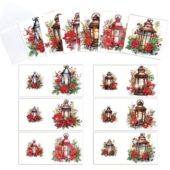 6pcs Diamond Painting Kit Greeting Cards, Christmas Lantern 5D Handmade Art Birthday Holiday Gift Cards with Envelopes