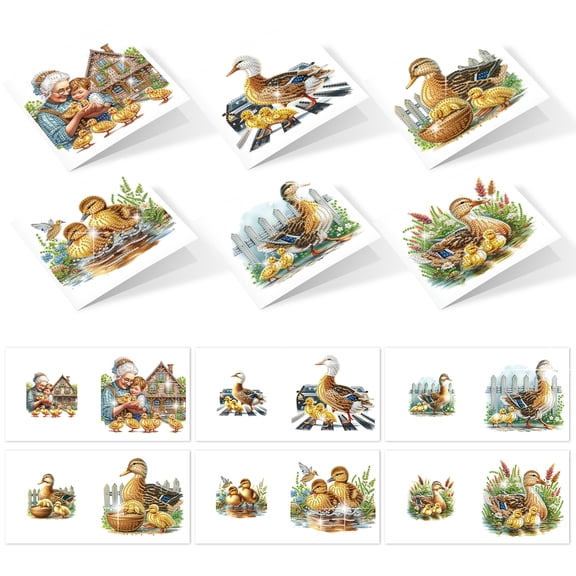 6pcs Diamond Painting Kit Greeting Cards, Little Yellow Duck Design 5D Handmade Art Birthday Holiday Cards with Envelopes, Christmas Gift
