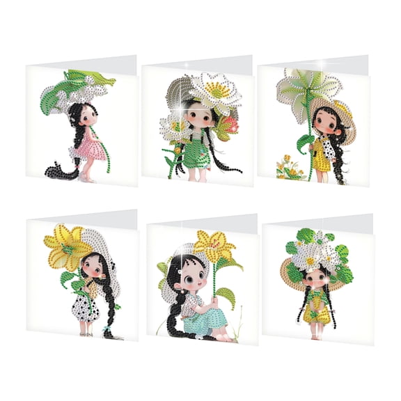 6pcs Diamond Painting Kit Greeting Cards, Tulip Angel 5D Handmade Art Birthday Holiday Gift Cards with Envelopes