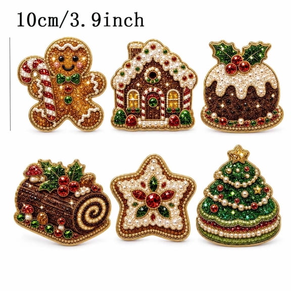 6pcs Diy Diamond Art Pearl Painting Fridge Magnet Crafts, Christmas Holiday Decor, Diy Craft Kit, Christmas Refrigerator Art Magnets For Diy Crafts Diamonds Decor