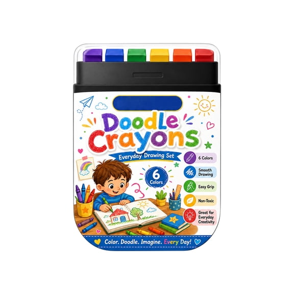 6pcs Doodle Crayons for Kids, Smooth Application Non-Toxic Kids Drawing Tools With Handy Carry Container, Portable Art Kit Perfect For School Lessons, Road Trips And At-Home Coloring Play