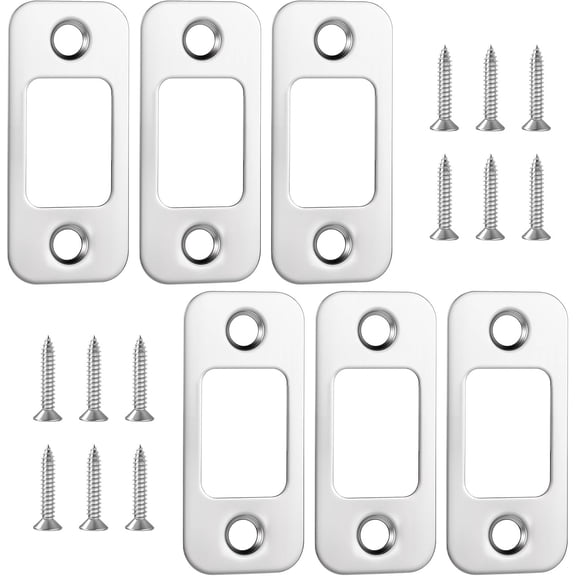 6pcs Door Striker Plates, 1"X2-1/4" Striker Plates for Doors, Round Corner Deadbolt Strike Plate, Door Strike Plate Silver with Screws