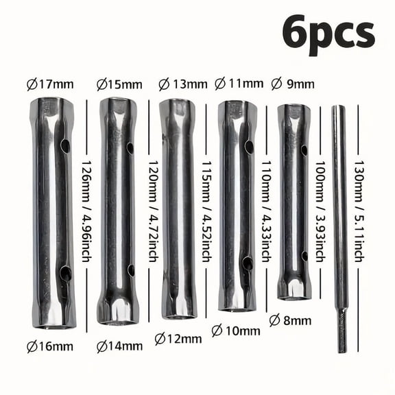 6pcs Double-Ended Shower Faucet Sleeve Wrench Set, Medium Hollow Hex Socket Wrenches 8-17mm, Double-Ended Shower Valve Box Nuts Two-Piece