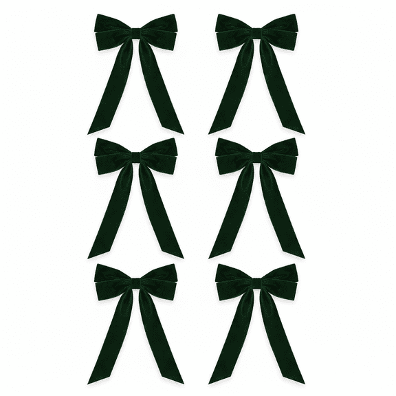 6pcs Double-Layer Extended Thickened Velvet Christmas Bow - Extra Long & Thick Bows, Ideal for Christmas Tree & Wreath Decor, Festive Holiday Accents, 9.1*13in, Green