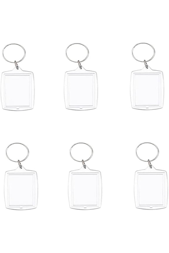 -6pcs Double Sided Blank Picture Keychain Personalised Photo Key Fob Holder with Split Ring for Insert 1.7 x 1.1 Photo