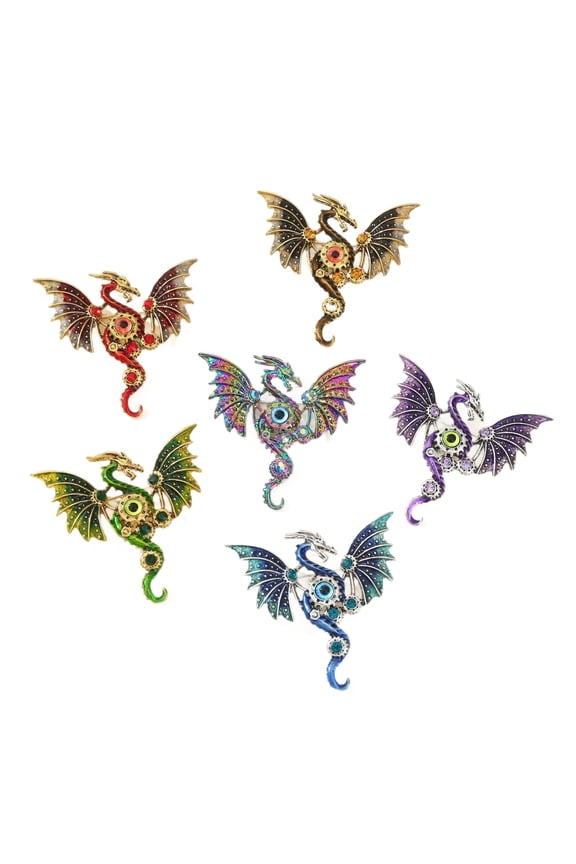 6pcs Dragon Brooch Set Pegasus Pterosaur Brooch Colorful Enamel Cool Pin Metal Punk Pterosaur Lapel Pin.
