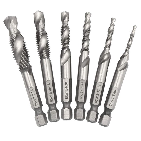 Saiper 6pcs Drill Tap Combination Bit Set (1/8''-3/8'') 1/4" Hex Shank | HSS 4341 Drill Tap Countersink Screw Thread Bits