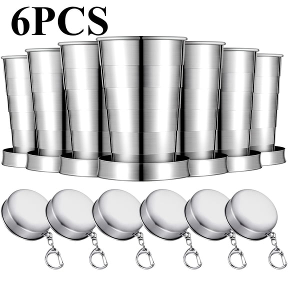 6pcs Durable 304 Stainless Steel Collapsible Cups with Lids And Keyrings - 2.54oz Foldable Cups, Stainless Steel Material, Rust-Resistant And Reusable, Portable Cups Ideal for Camping