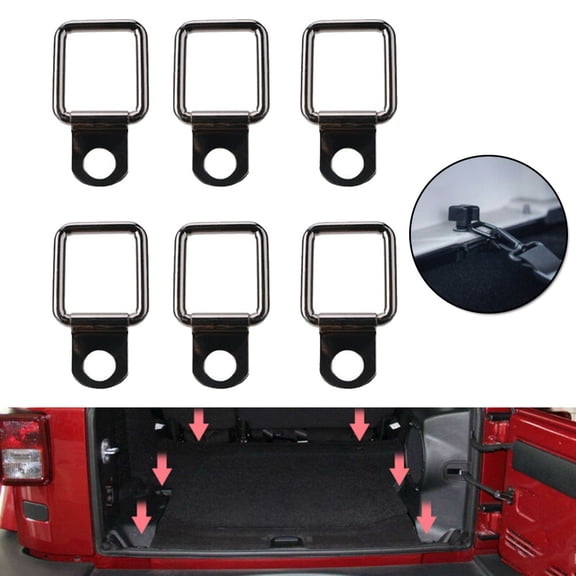 6pcs Duty D-Ring Tie Downs for Jeep for WRANGLER JK JKU JLU 2007-2019, Black Zinc Plated Swivel Cargo Hooks for Truck Bed Organizer and Accessories